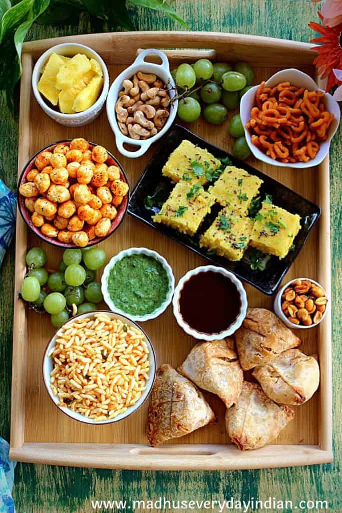 indian snacks and chaat served in cuterie board