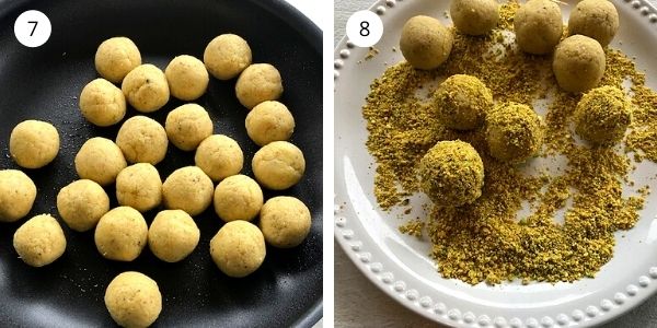 ladoos made and coated with crushed pistachio