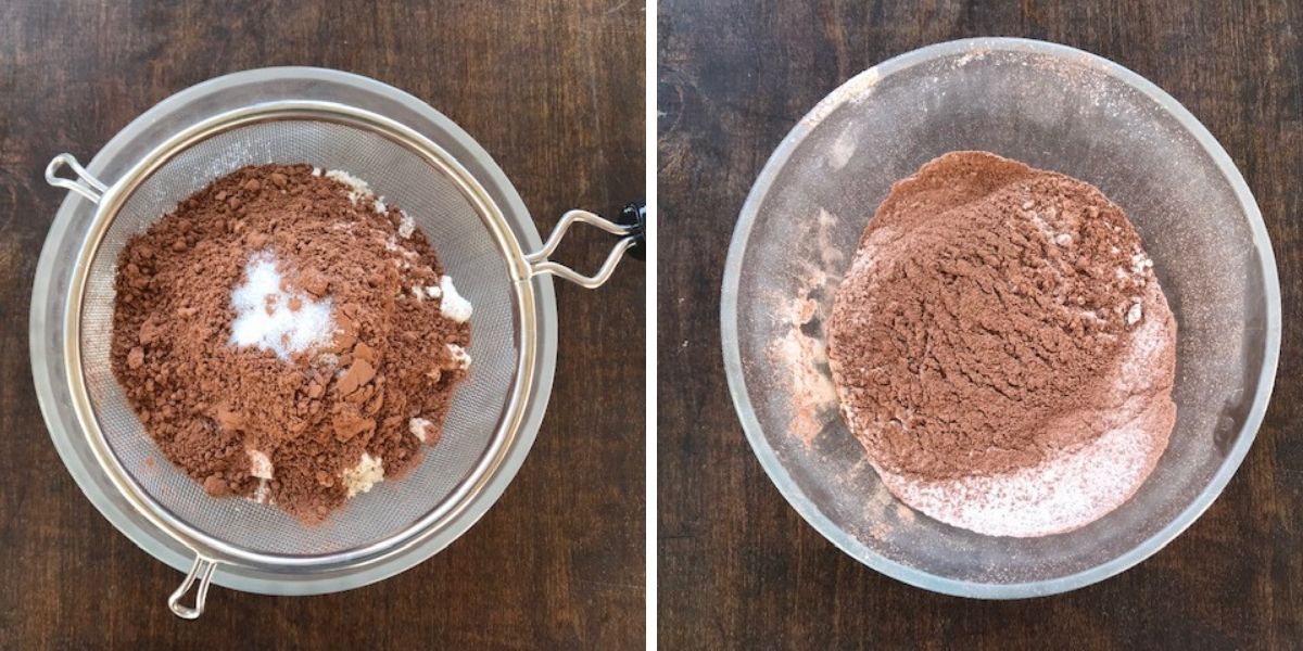 sifted flour, coco powder and salt