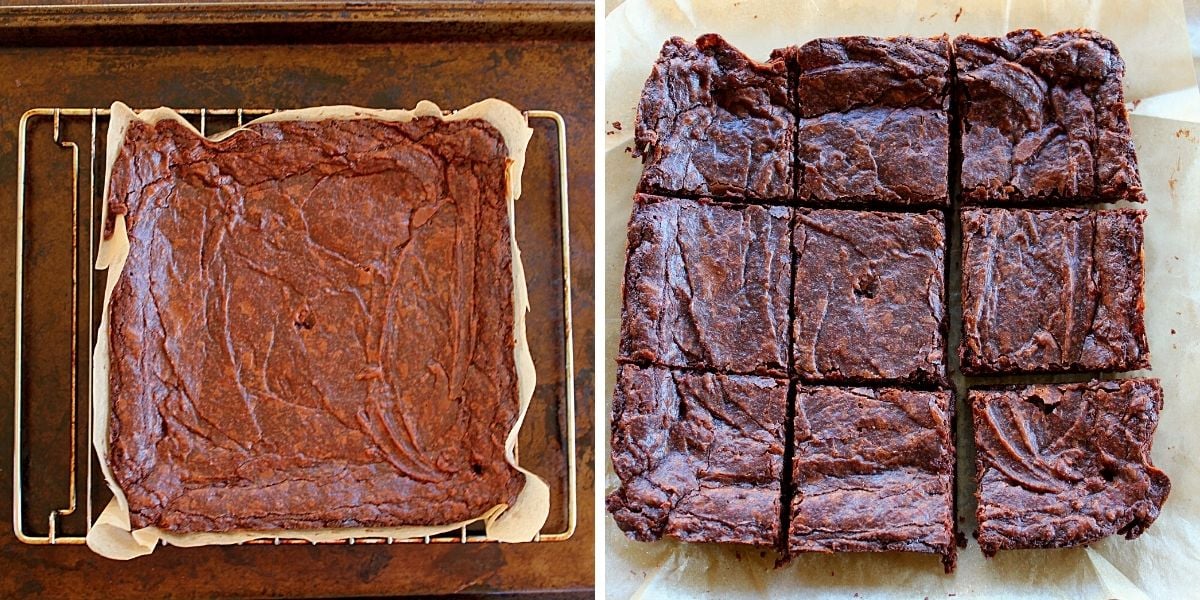 baked brownie cut to 9 large slices