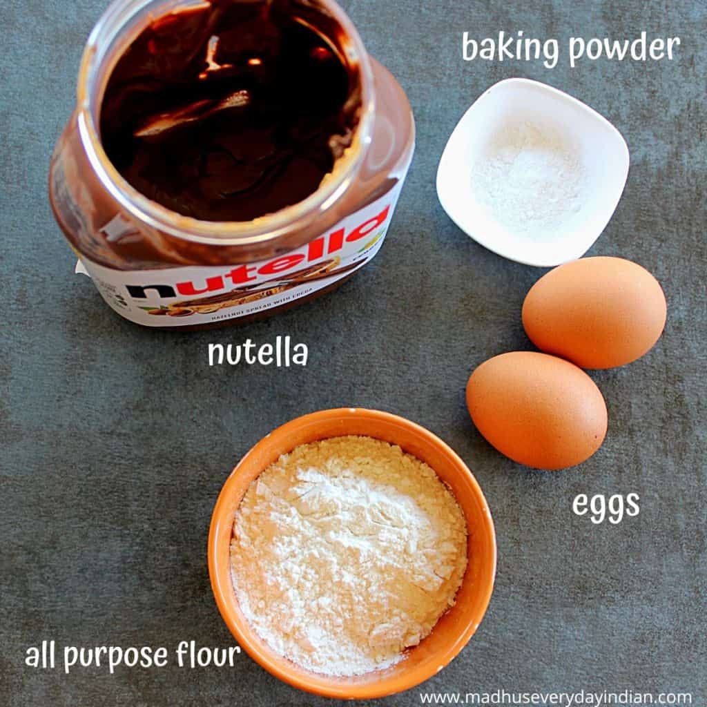 nutella, 2 eggs, flour and baking powder in the pic