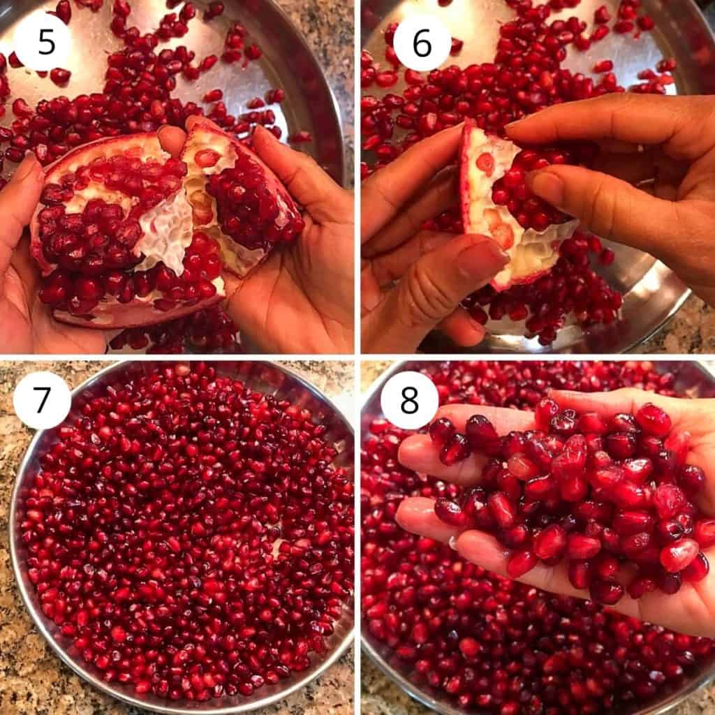 removing the arils from the pomegranate fruit