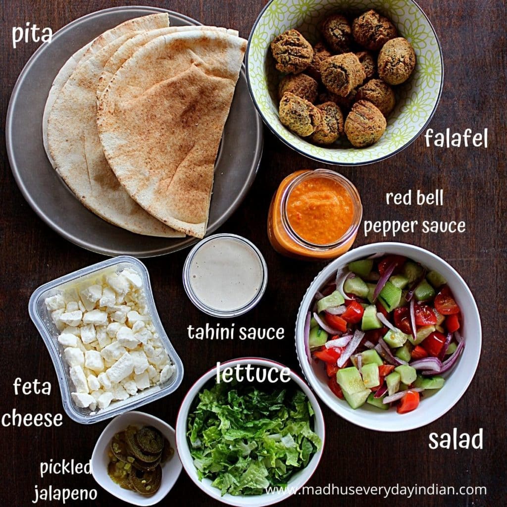 pic of the ingredients need to make falafel pita sandwiches