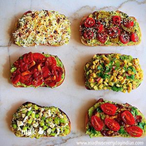6 healthy avocado toasts in the pic