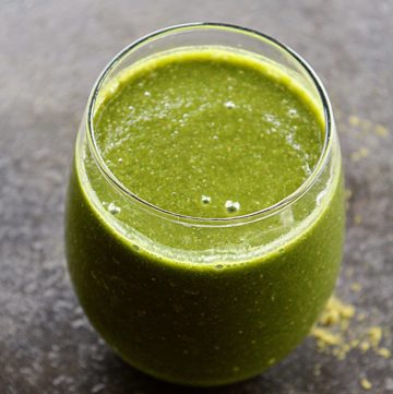 moringa green smoothie served in a glass cup