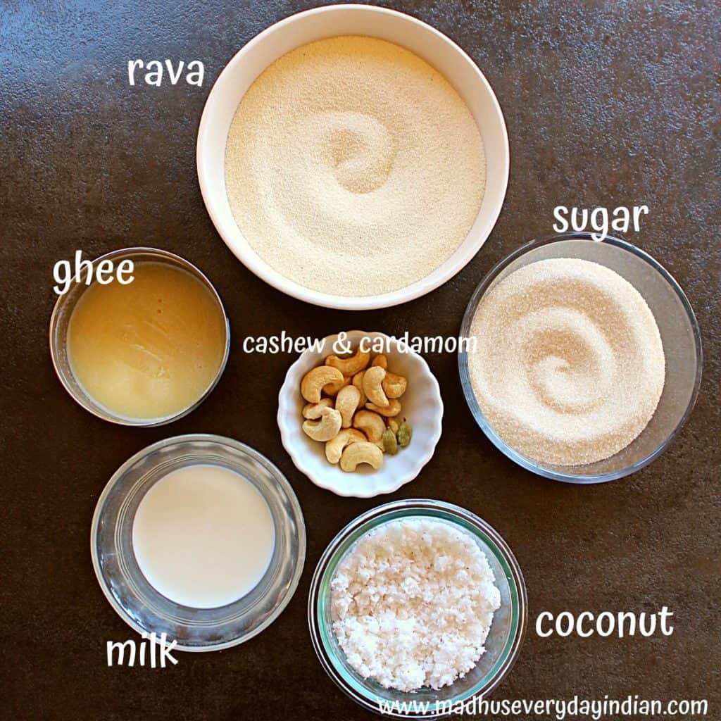 pic of the ingredients needed to make rava ladoo