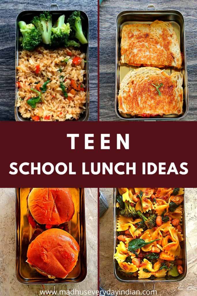 collage of 4 pics of teens school lunches