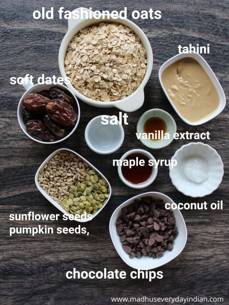 pic of the ingredients needed to amke no cook cookie dough bars