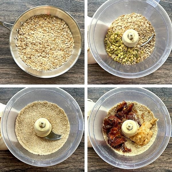 toasted oats ground with seeds, dates and tahini in the food processor