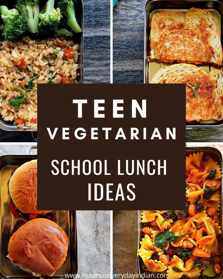 collage of 4 pics of teens school lunches