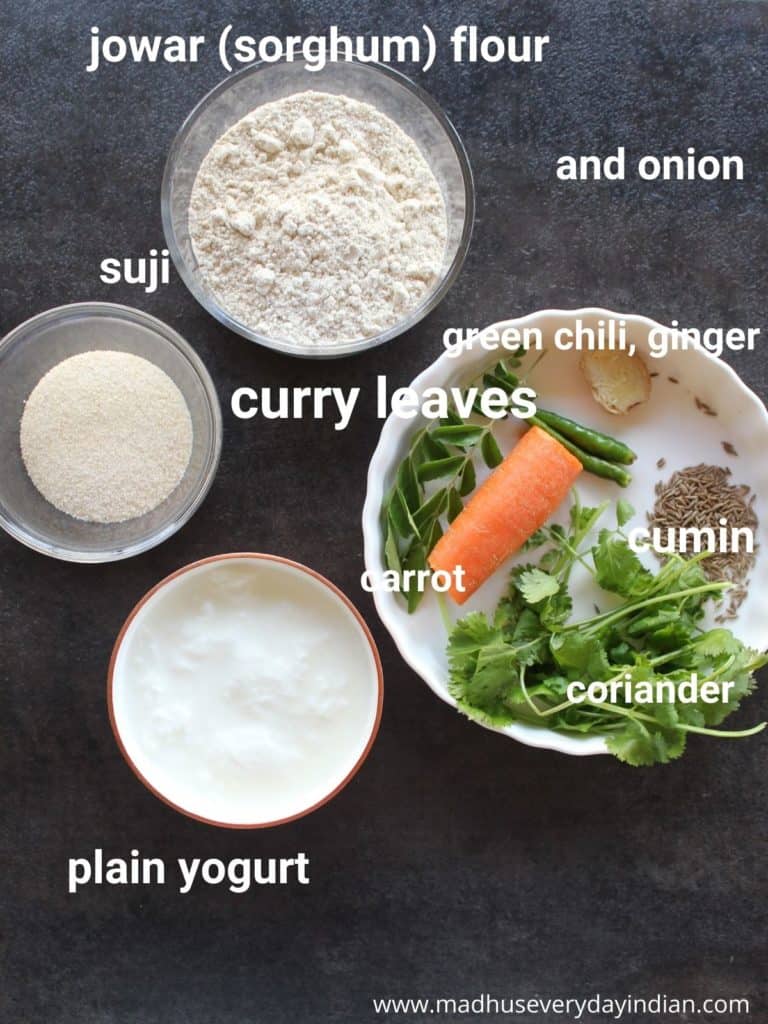 pic of the jowar flour uttapam ingredients
