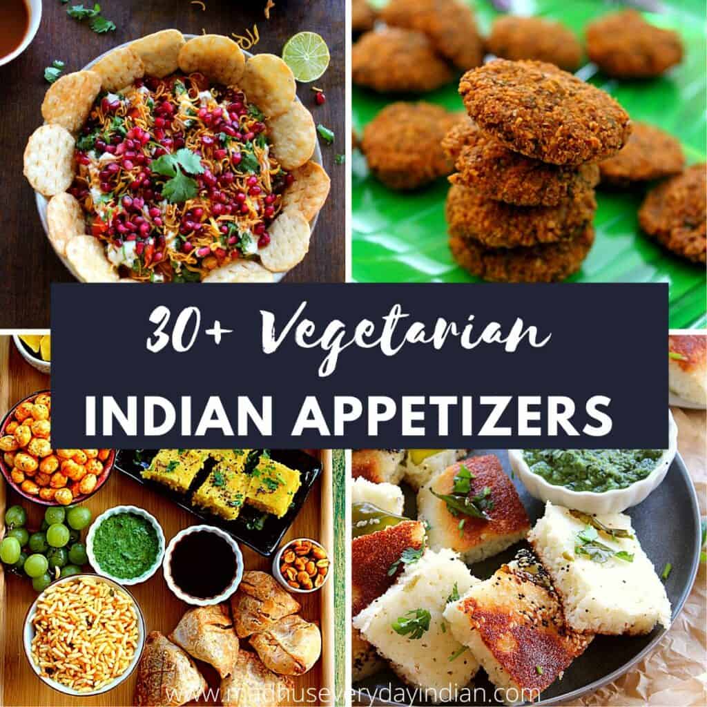 collage of 4 pics of indian appetizers