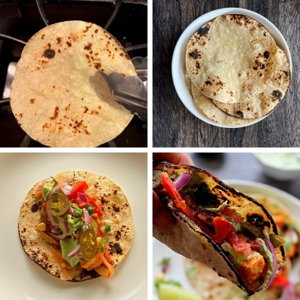 corn tortilla charred and filling with paneer filling
