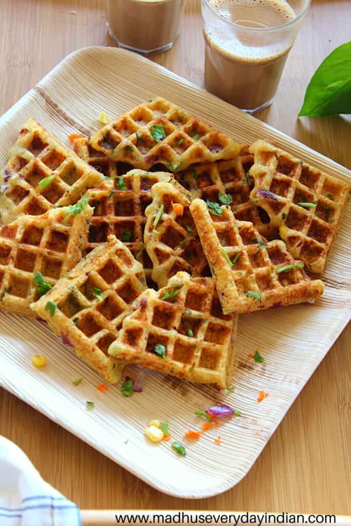 rava waffles are placed in a plate with coffee