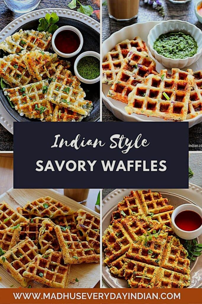 collage of 4 pics of indian savory waffles