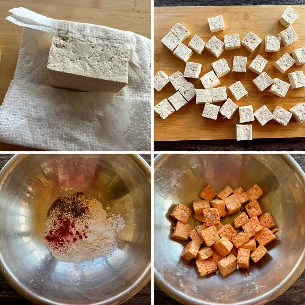 bite size tofu tossed with flour and spices