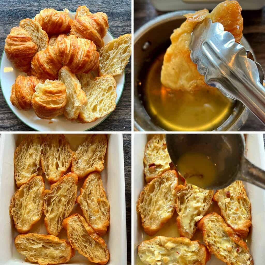 sliced croissant soaked in sugar syrup and rabdi
