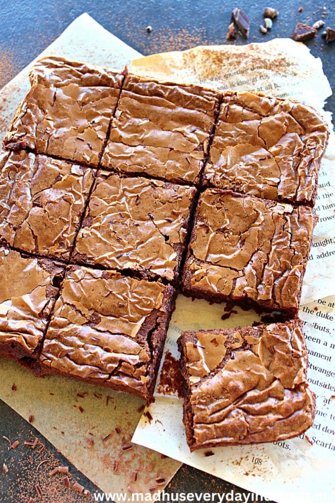 oat flour brownies cut to 9 pieces
