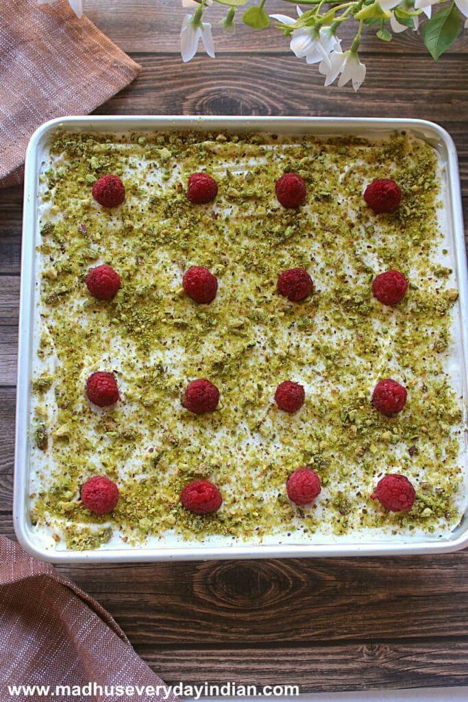 no bake tres leches cake served in a tray