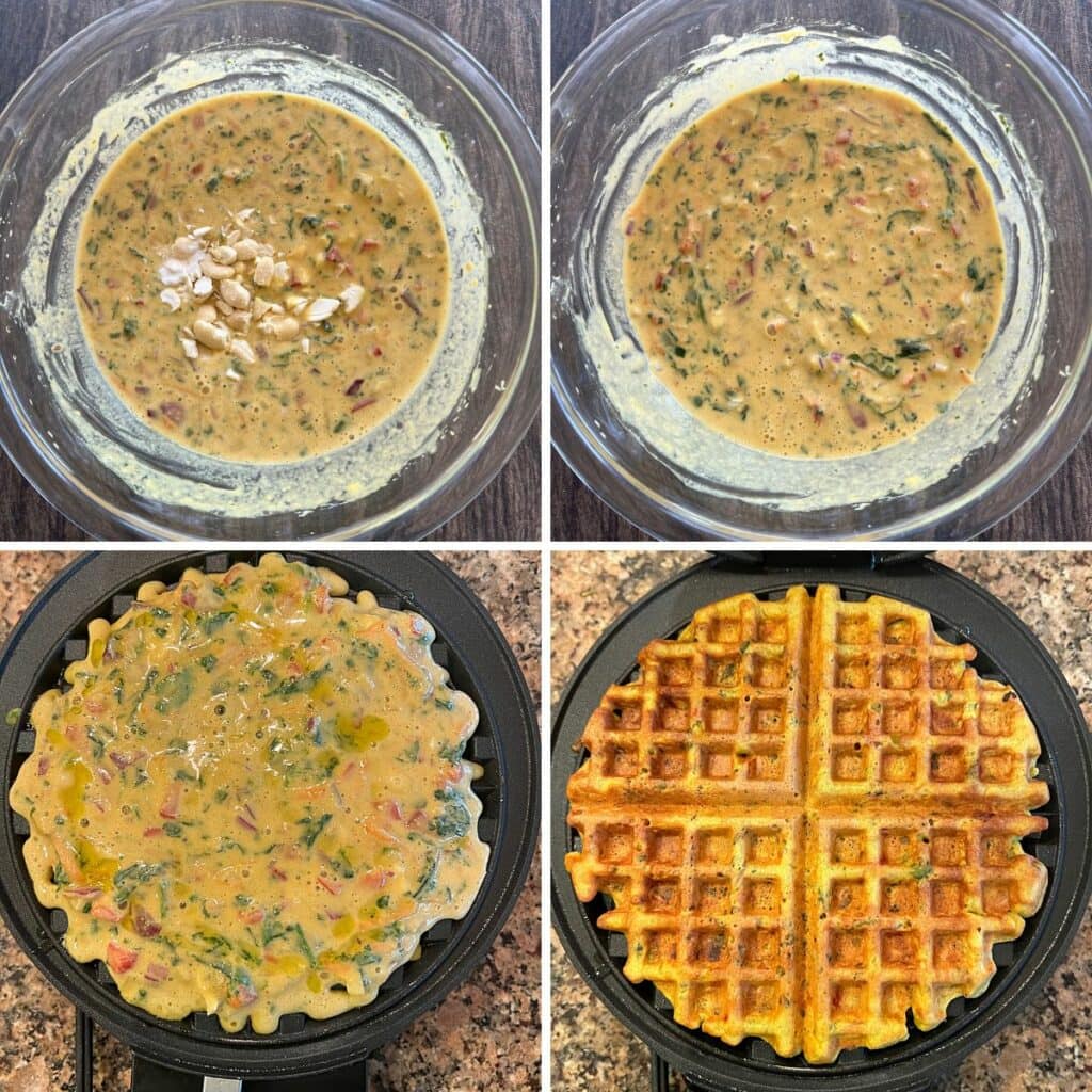 cashew added to the batter and cooked in a waffle maker