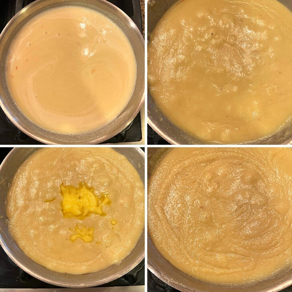 ghee is added and cook till halwa thickens