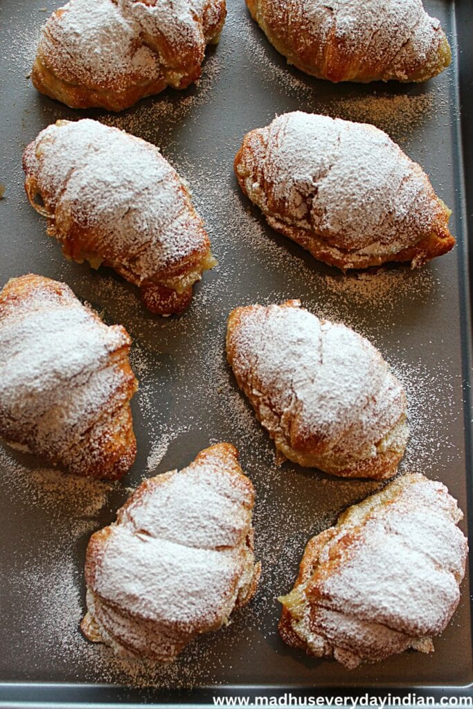 8 mini almond croissant indian style served on a tray